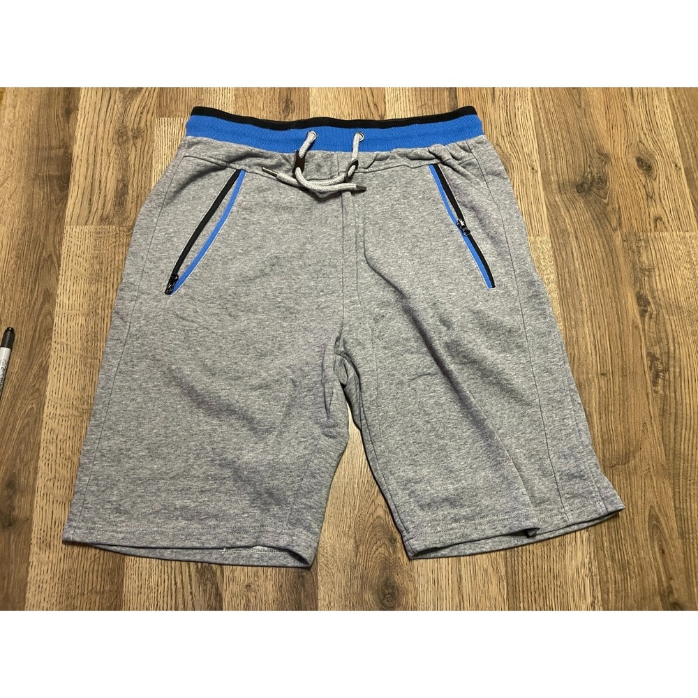 Blu Rock Shorts, Men's Size Medium, Gray, Blue, Zip Pockets, Tie Waist